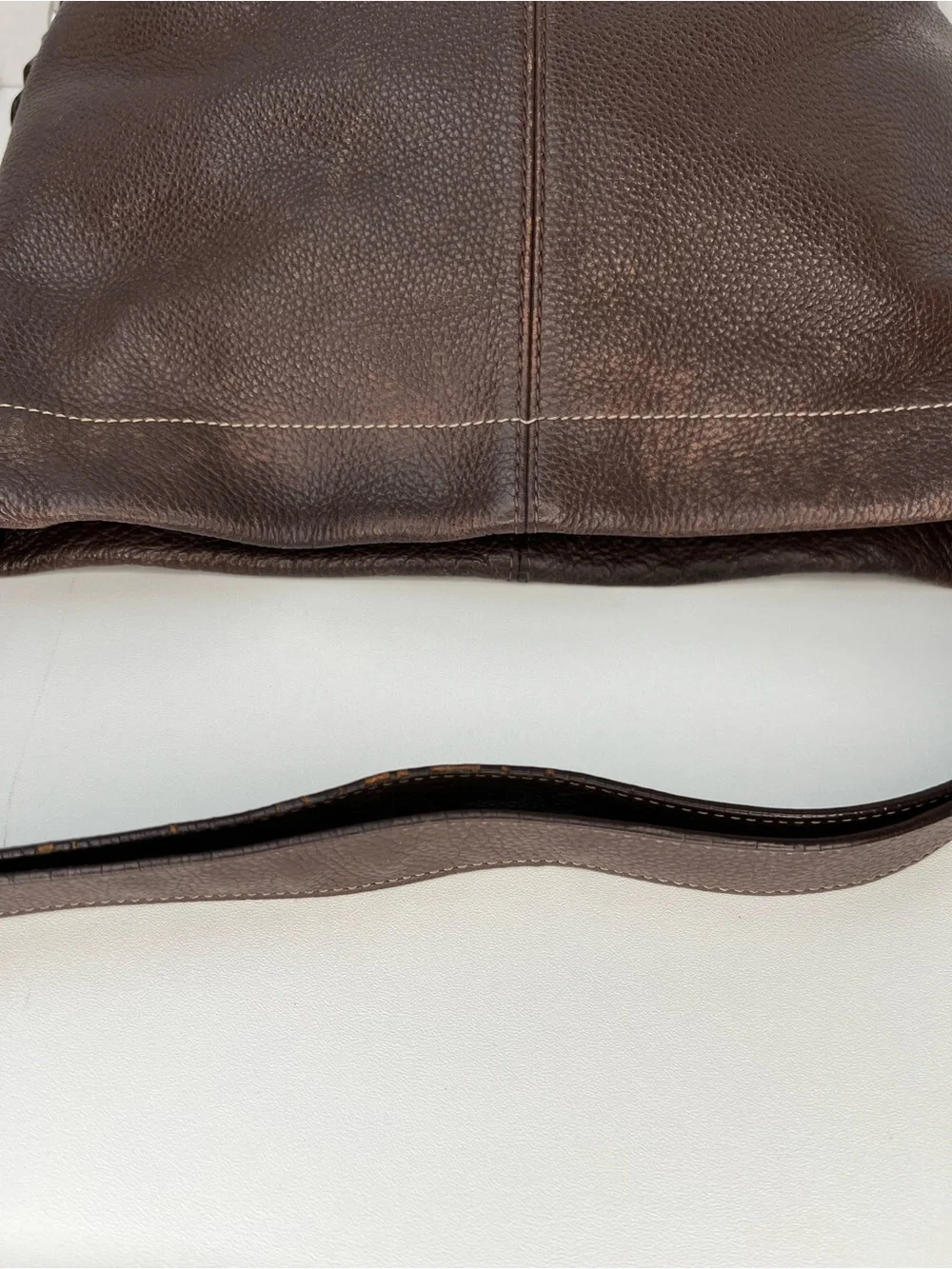 Coach Dark Brown Pebbled Leather Shoulder Bag